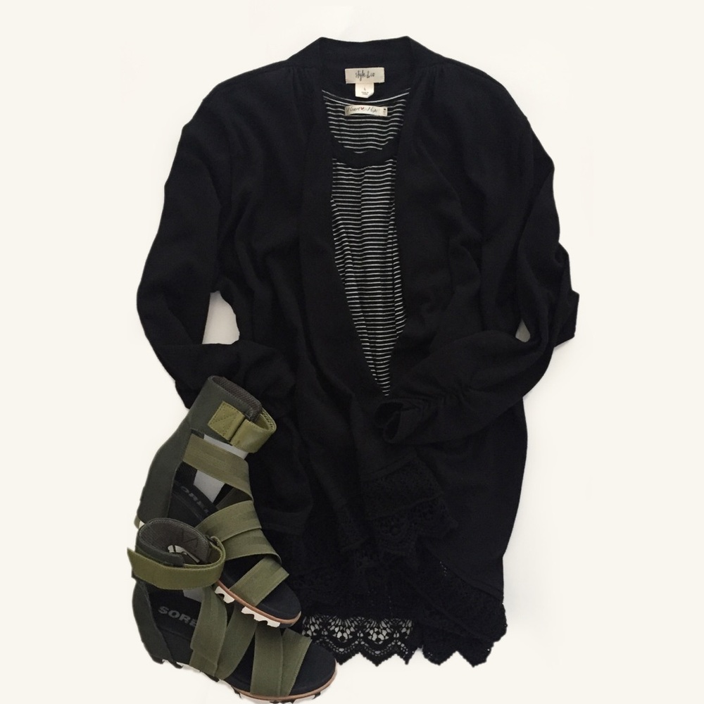 Style & Co Open Front Cardigan w/Crochet Edge